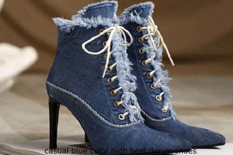 casual blue color high heel denim shoes